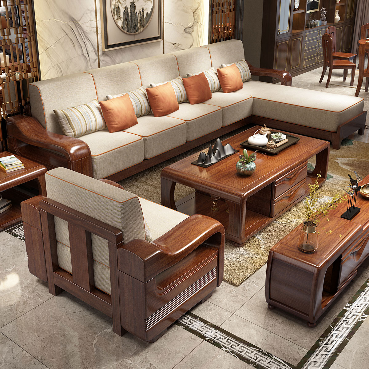 【实木沙发贵妃组合】报价行情_排行_品牌_参数_怎么样_图片_商家