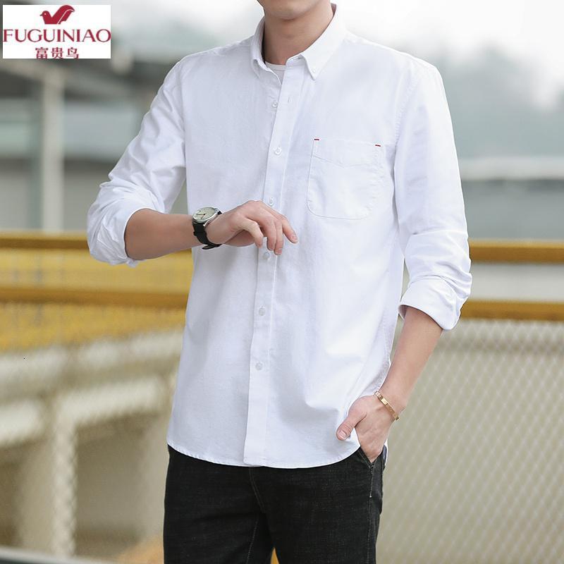 富贵鸟fuguiniao3850码春装加肥加大码工装长袖白衬衫男纯色宽松休闲