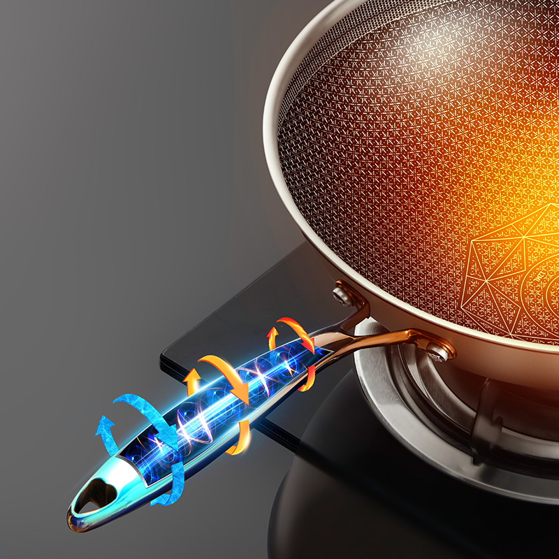 炊大皇(COOKER KING) 不粘锅304不锈钢多层钢炒菜锅物理不粘 彩金蜂窝炒锅30cm(带盖)CG30CJ高清大图