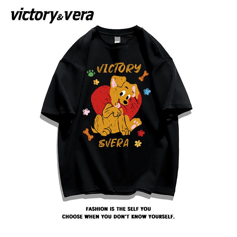 VICTORYVERA100%纯棉卡通日系半袖女夏季宽松慵懒风短袖百搭t恤潮