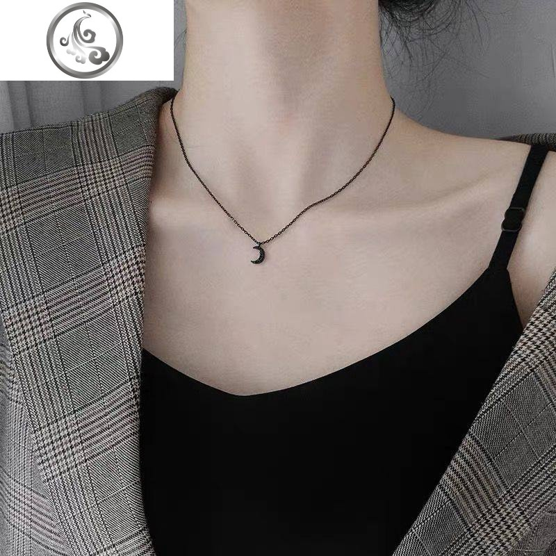 黑色月亮项链韩版学生女简约网红性感潮闺蜜女生锁骨链吊坠新 jimi