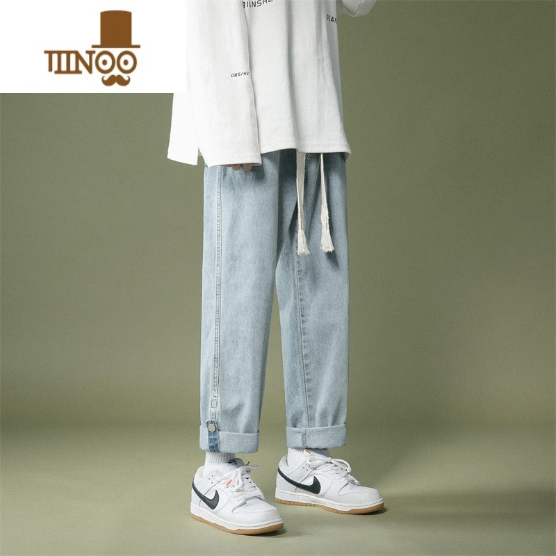 YANXU日系潮牌设计感牛仔裤男士夏季薄款宽松直筒九分夏天男生休闲裤子高清大图