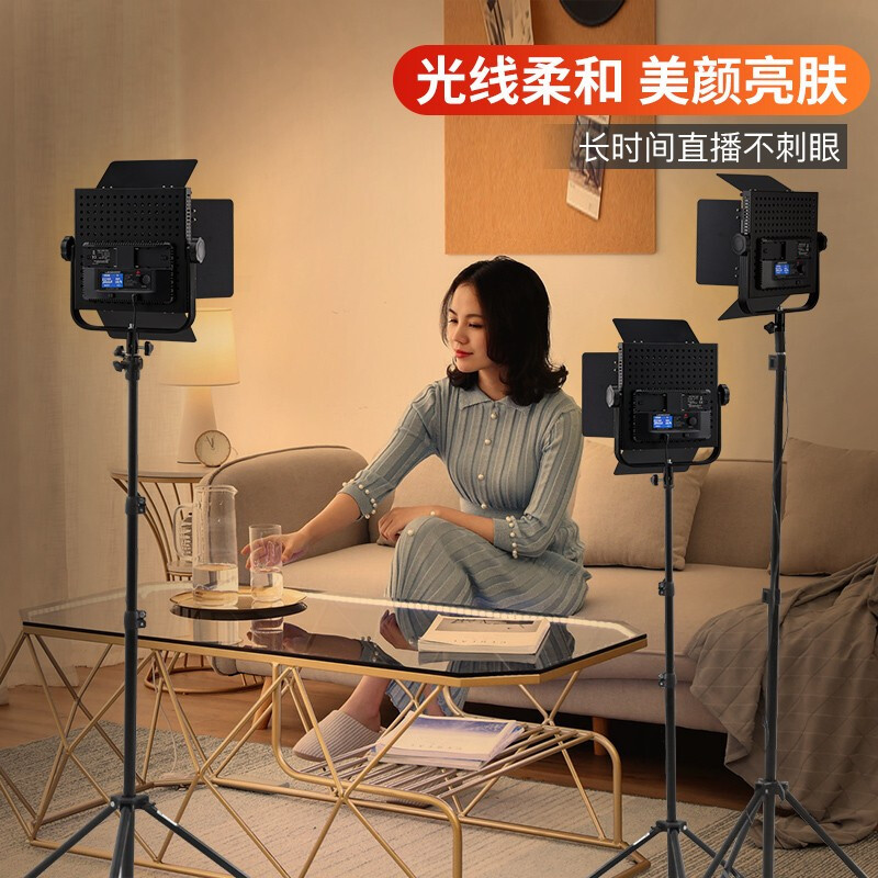 贝阳led补光灯摄影灯600D影视灯套装摄像直播采访摄影器材拍照拍摄道具新升级 600D三灯含锂电池套装