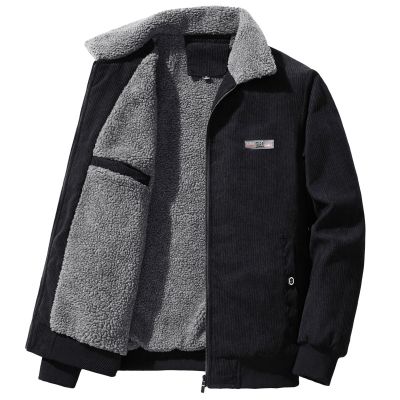 啄木鸟2025秋冬外套男翻领宽松商务棉服男潮中年复古加绒上衣外衣 4XL 黑色