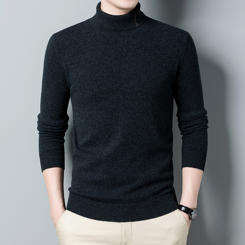 恒源祥纯色100纯羊毛衫男厚高领男士毛衣韩版修身时尚青年男装打底衫