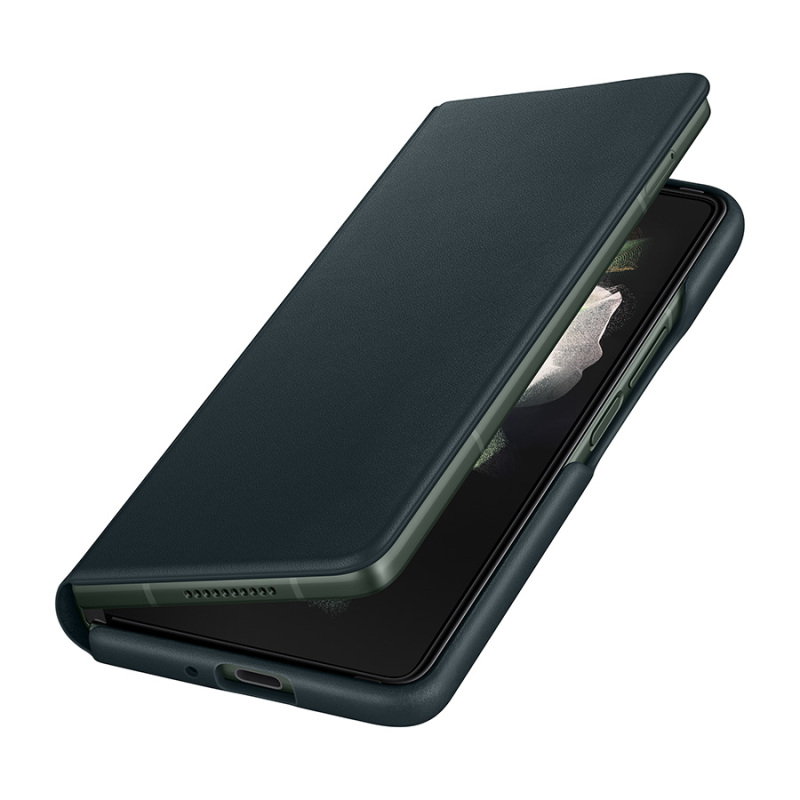 三星 Galaxy Z Fold3 5G原装真皮翻盖保护套W22 F9260手机折叠屏手机套 柔软真皮保护壳手机壳 绿色