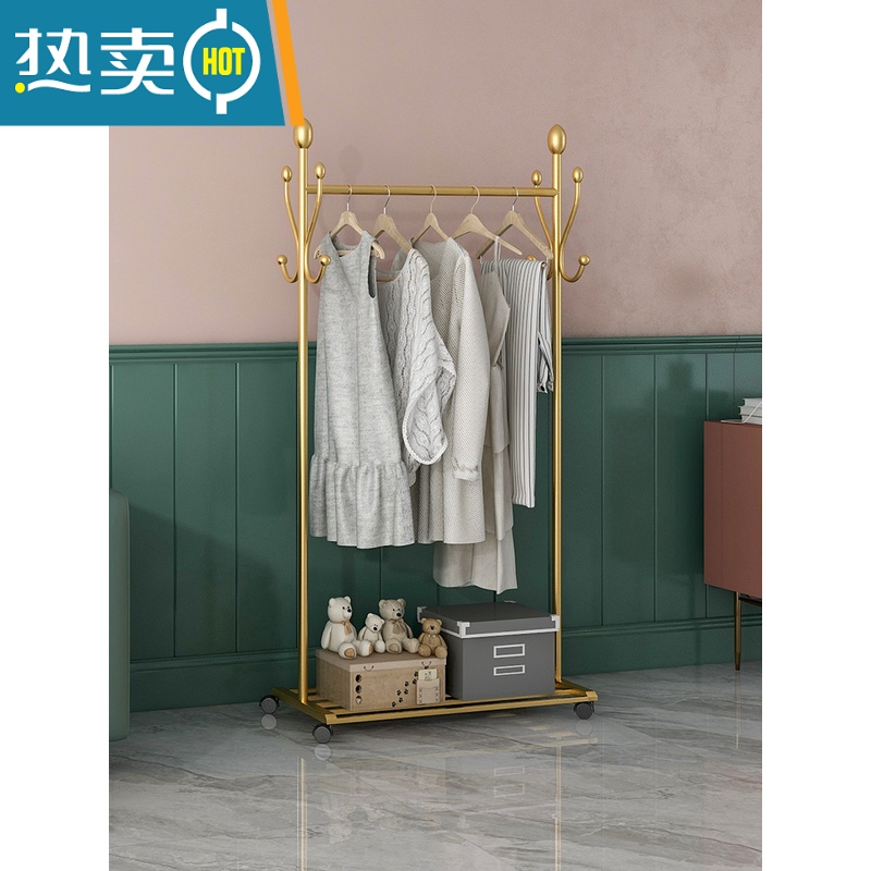 敬平衣架落地卧室内晾衣架家用阳台挂衣杆简易衣架单杠式晒挂衣服架子 YMJ-93纳米金长60高170高清大图