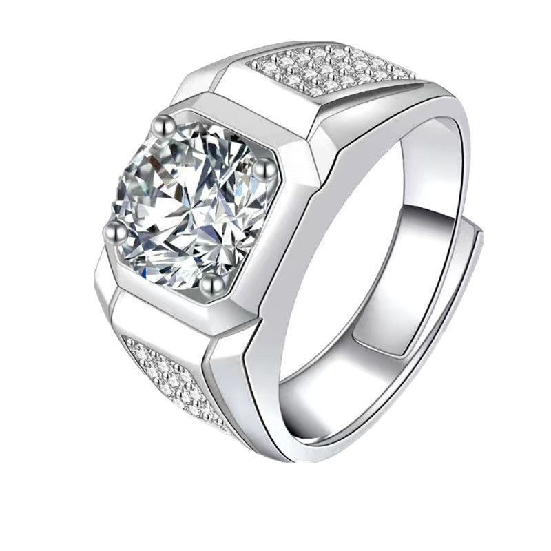 莫桑钻石戒指男潮炫酷霸气满钻3克拉钻戒镀白金男士开口活口戒指3克拉