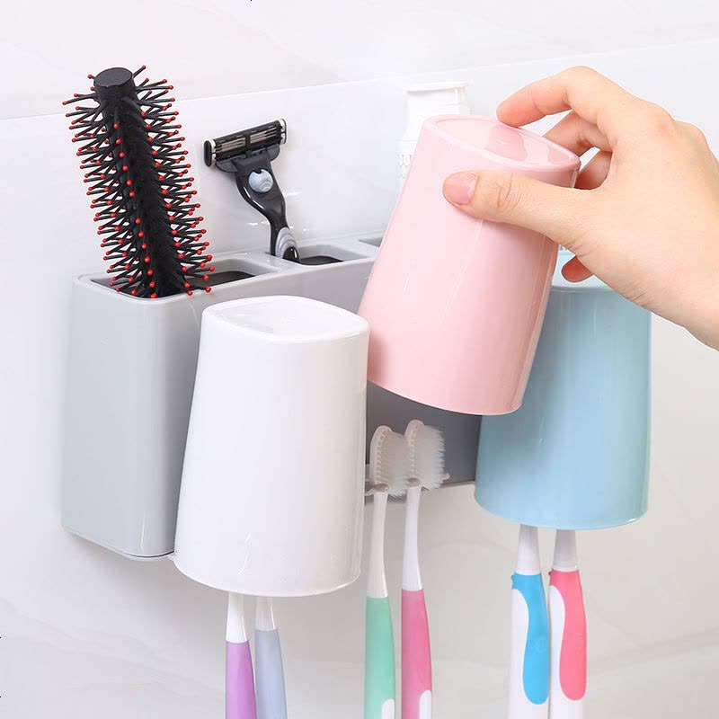 牙刷架牙刷杯套装二杯三杯架壁挂式塑料pp洗漱杯牙膏牙具架置物架 牙刷架(两杯装)图片