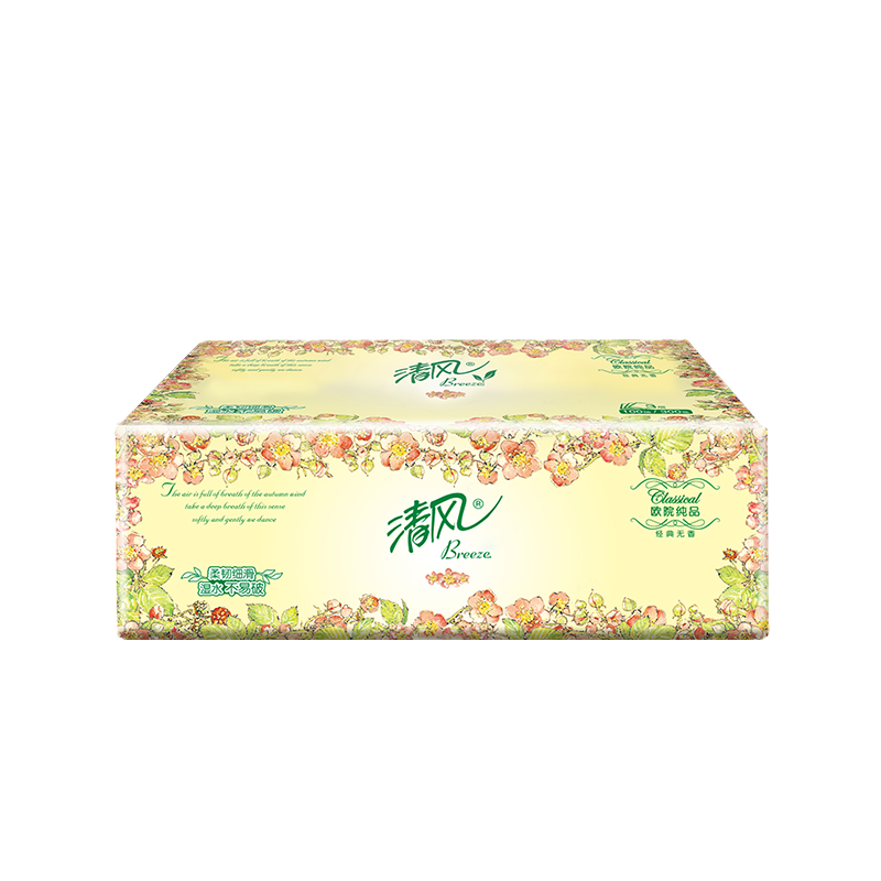 清风抽纸100抽3层加厚欧院系列家用软抽4包(散装)