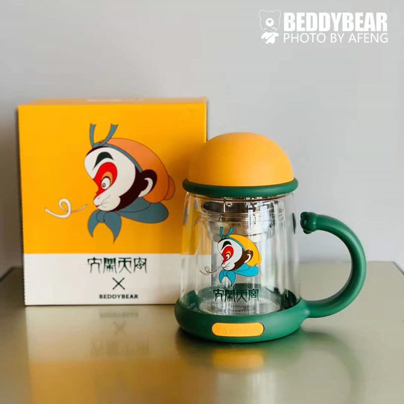 玻璃杯悟空杯具熊BEDDYBEAR杯子单双层耐热玻璃杯女花茶杯过滤办公便携创意可爱水杯320ml图片