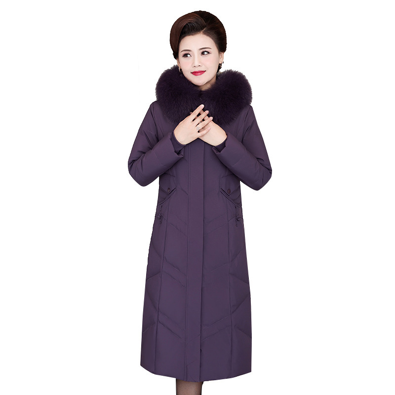 羽绒服女中长款白鸭绒时尚过膝狐狸毛领冬装中老年宽松yrf外套