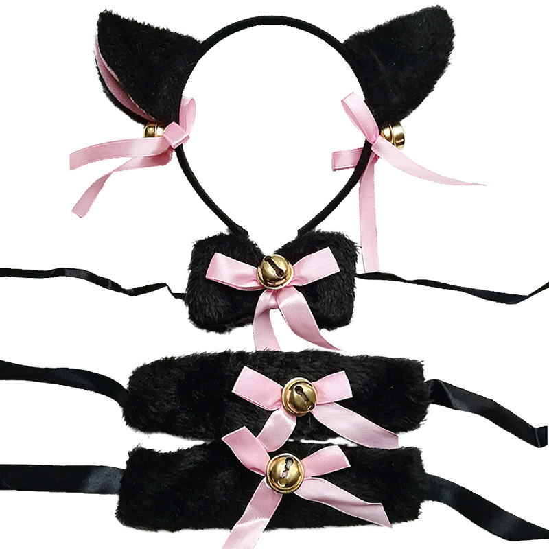 动漫cos猫娘女仆头饰洛丽塔日系毛绒铃铛猫耳朵发箍狐狸兽耳发夹白色