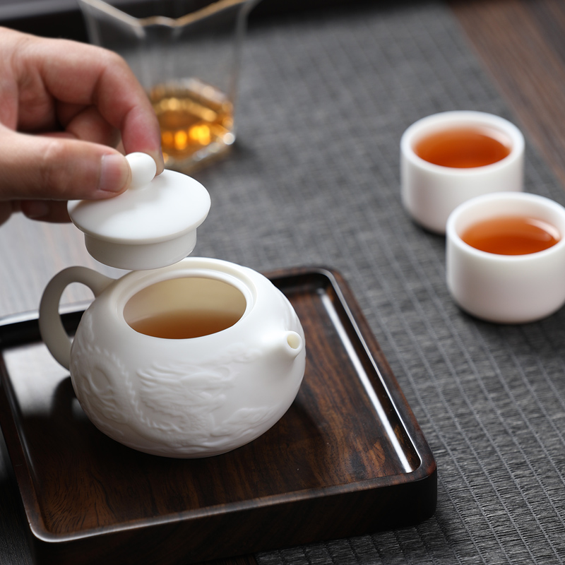元青茶壶(MULTIPOTENT)羊脂玉中国白陶瓷功夫茶具泡茶壶单壶 龙凤壶210ml高清大图