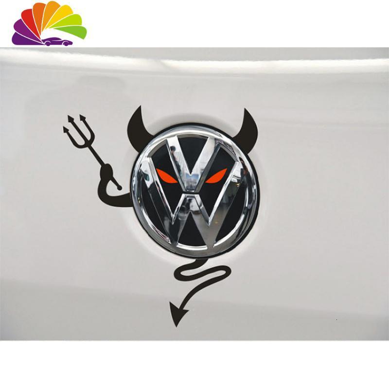 大众速腾波罗凌渡高尔夫7改黑色车标贴耳机车贴恶魔标个性搞笑黑色