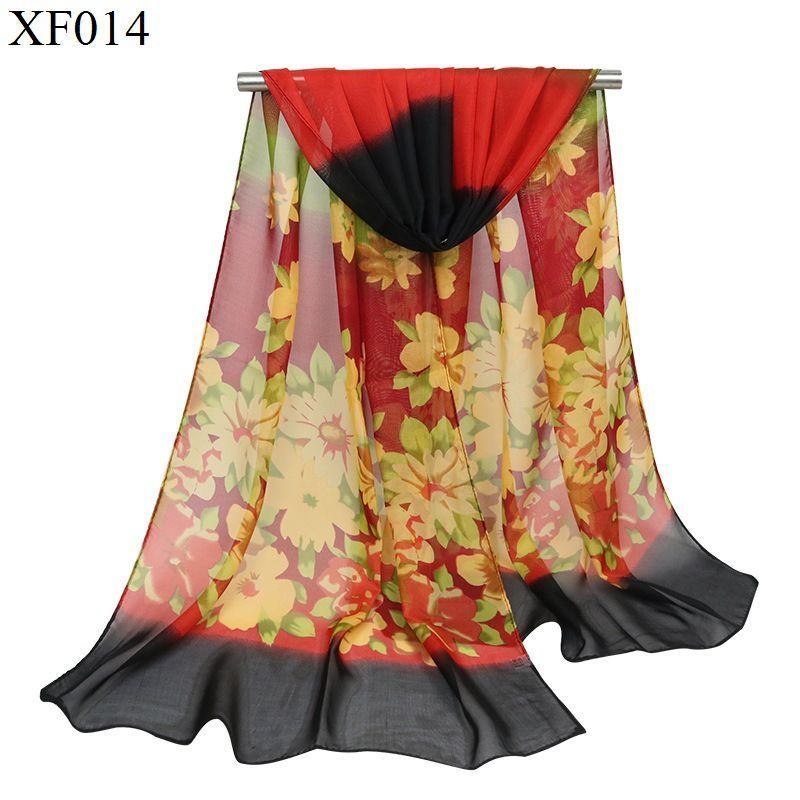 XF014 紫色 印花雪纺丝巾女长条装饰纱巾柔软护颈防晒披肩中老年妈妈围脖围巾