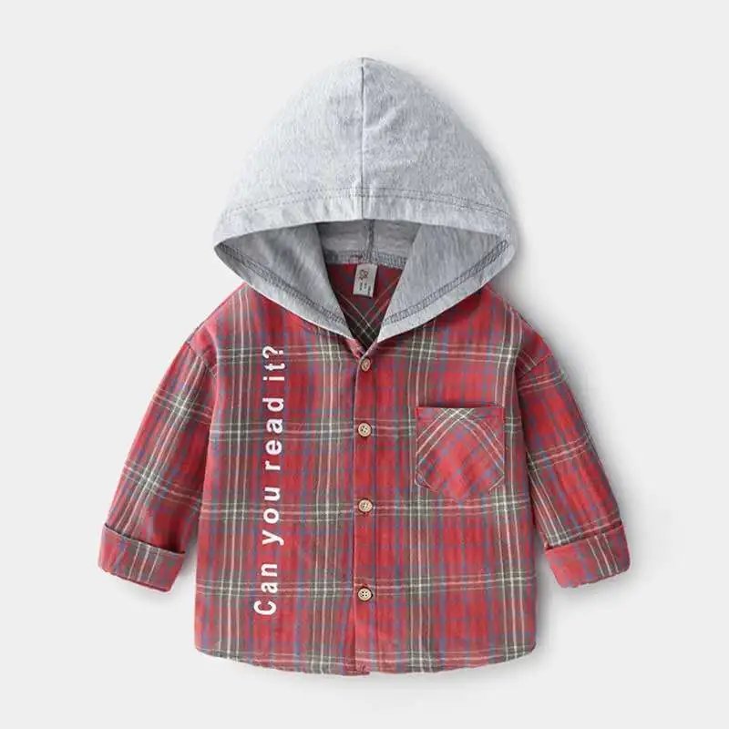 春季款儿童纽扣连帽衬衫外套上衣