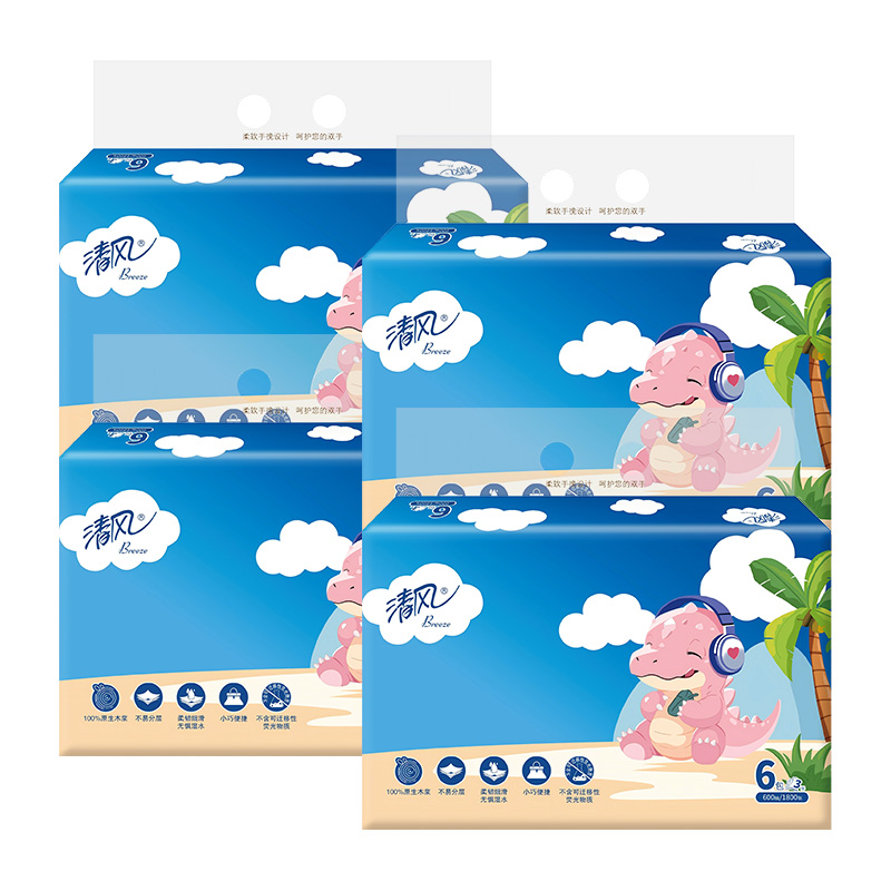 清风抽纸3层100抽*24包*1箱卡通系列BR40AB