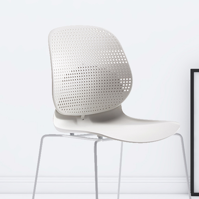 臻远ZY-7832 简约休闲办公椅轻奢铁艺靠背椅 白背白座高清大图