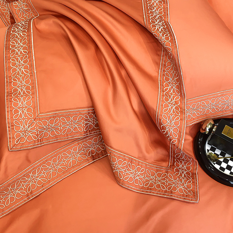 安居先森ANJU250688 罗伊威100支高支高密新疆长绒棉双人床四件套橙色高清大图