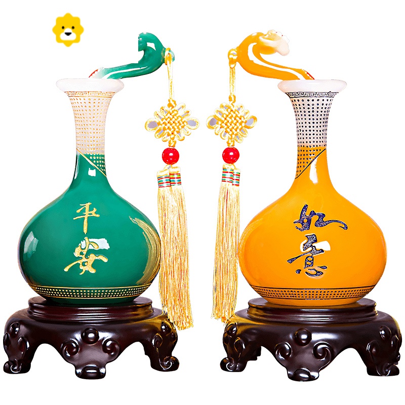 平安如意花瓶摆件一对工艺品家居客厅酒柜玄关装饰品乔迁新居礼品 JING PING高清大图