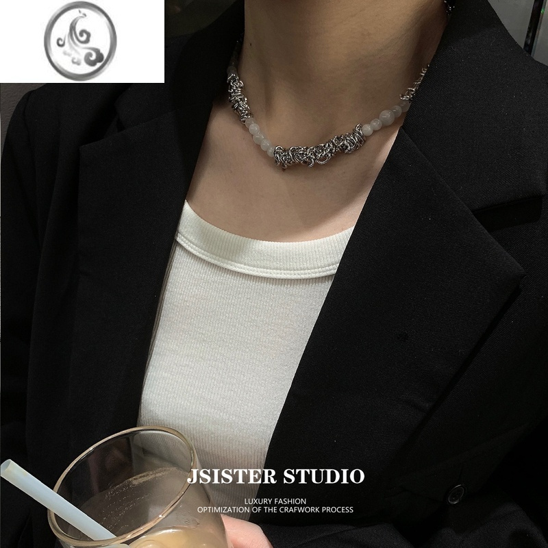 JiMi原创拼接猫眼石项链轻奢女生ins小众设计感锁骨链配饰高级感嘻哈