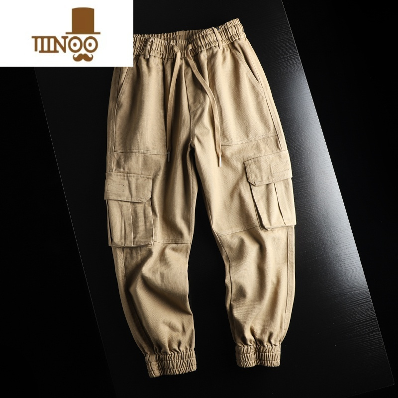 yanxu设计师线工装风棉质纱卡男士松紧腰多袋束脚休闲裤长裤