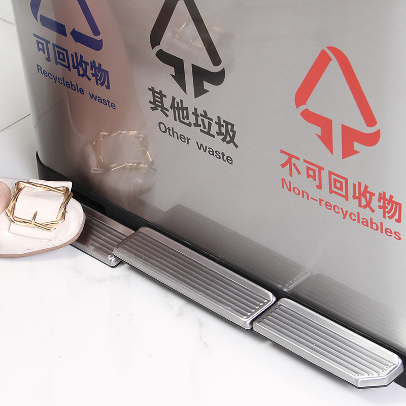 不锈钢垃圾桶户外商用脚踏商场分类轻奢收纳筒客房大号果皮桶 普通版30升(双桶)高清大图
