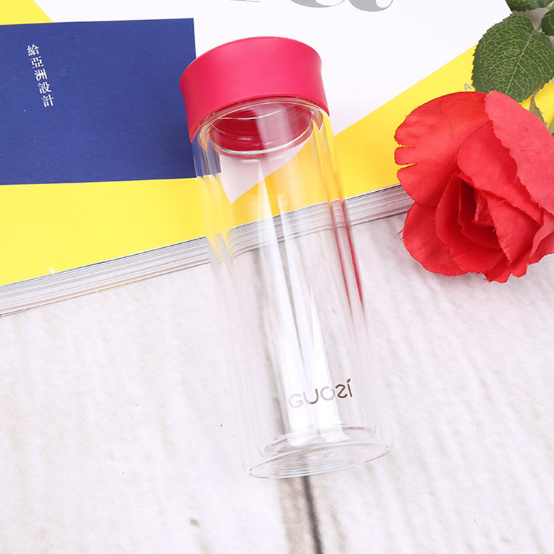 果兹五彩随心杯双层保温杯时尚水杯隔热防烫玻璃杯200ml