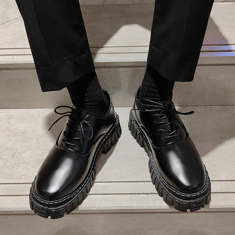 伊努特秋冬季男鞋休闲商务正装黑色内增高皮鞋男日系百搭ins帅气小