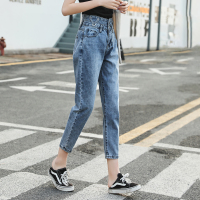WOWF直筒修身牛仔裤女宽松哈伦2020新款春夏季高腰阔腿萝卜泫雅风老爹小脚裤