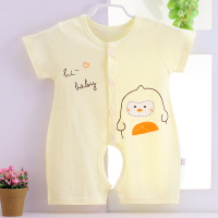 婴儿连体衣短袖连身衣薄款男女童宝宝爬爬服睡衣夏季外出哈衣新款 黄企鹅 66码(建议16斤以内)