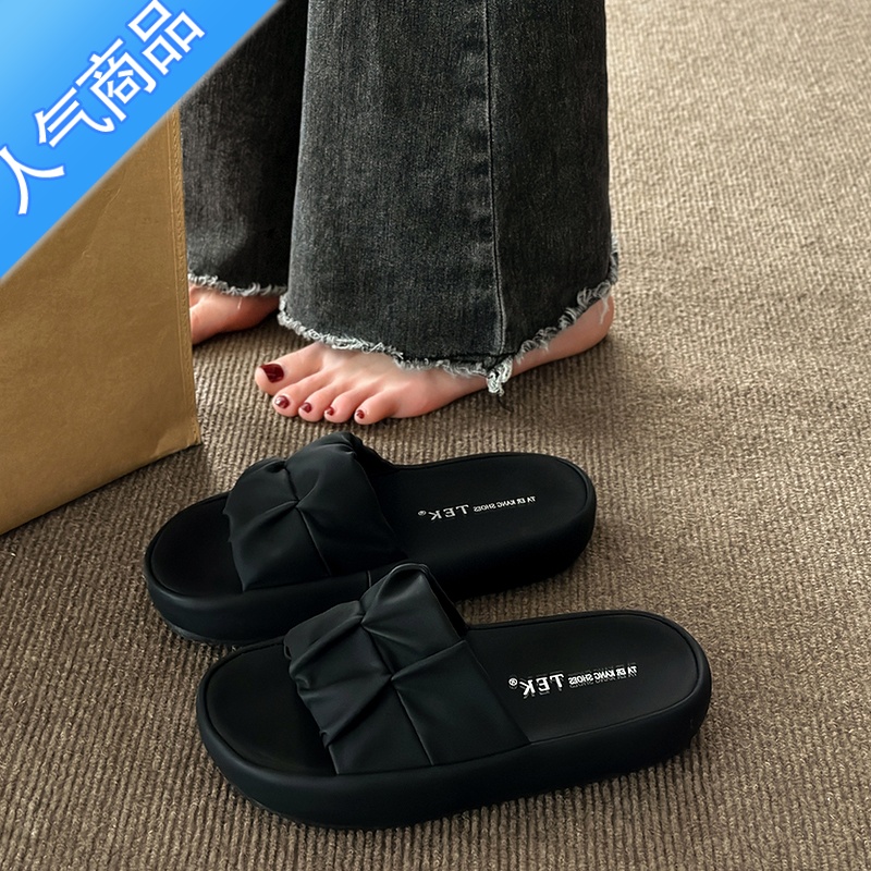 SUNTEK凉拖鞋女夏外穿2023新款厚底休闲沙滩凉鞋时尚女士孕妇面包一字拖高清大图