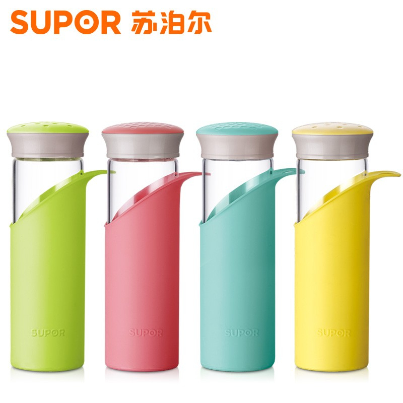 苏泊尔玻璃杯耐热玻璃水杯杯套防烫透明水晶杯便携提绳泡茶杯办公杯学生情侣杯