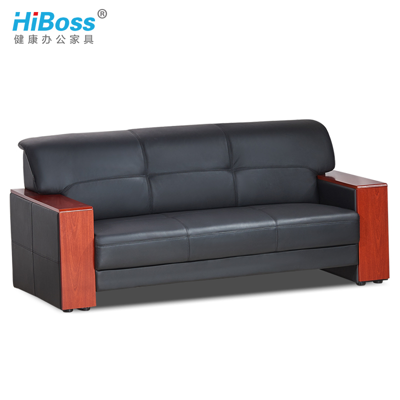 HiBoss办公沙发现代中式办公室沙发茶几组合商务接待实木休息沙发