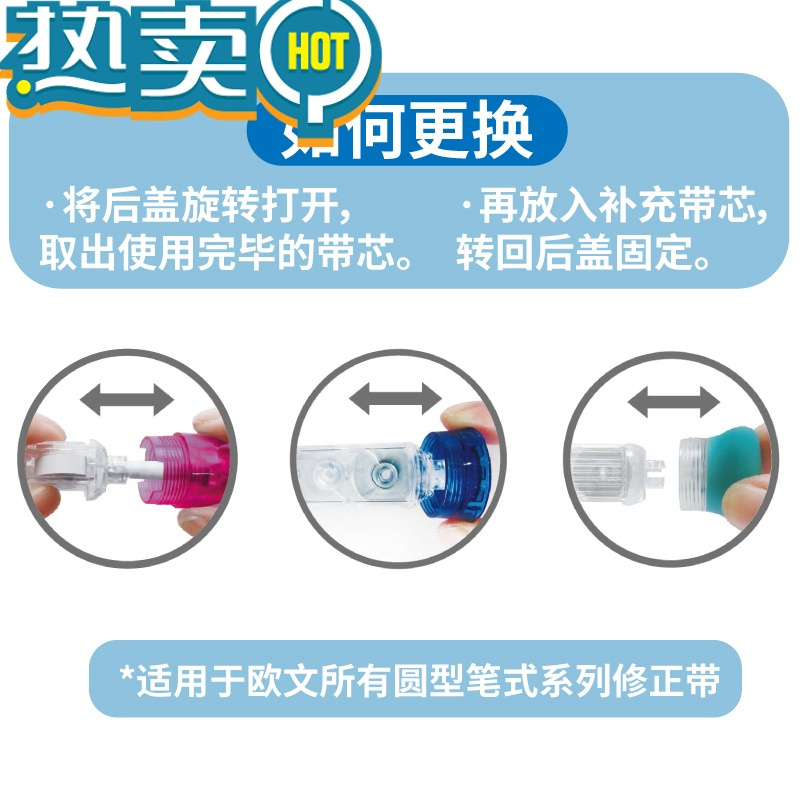 绿彩虹光修正带透明雾感马卡龙涂改带替换芯大容量盒装补充芯 实体马卡龙紫-5支装 欧文通用替芯(单个6米长度)
