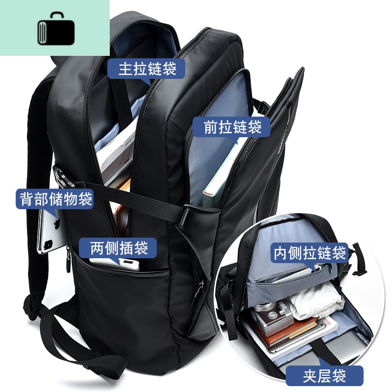 2020新款男士双肩包时尚潮流书包男休闲帆布大容量旅行电脑背包NEW LAKE 深灰色+同款胸包高清大图