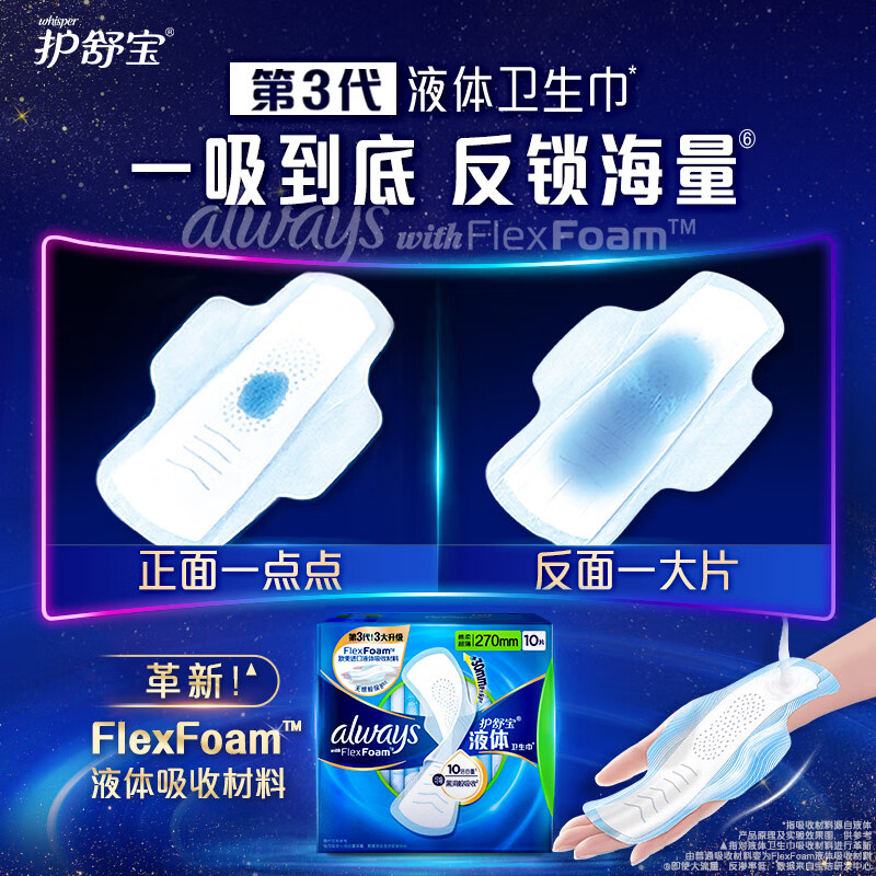 护舒宝未来感极护液体卫生巾夜用270mm10片高清大图
