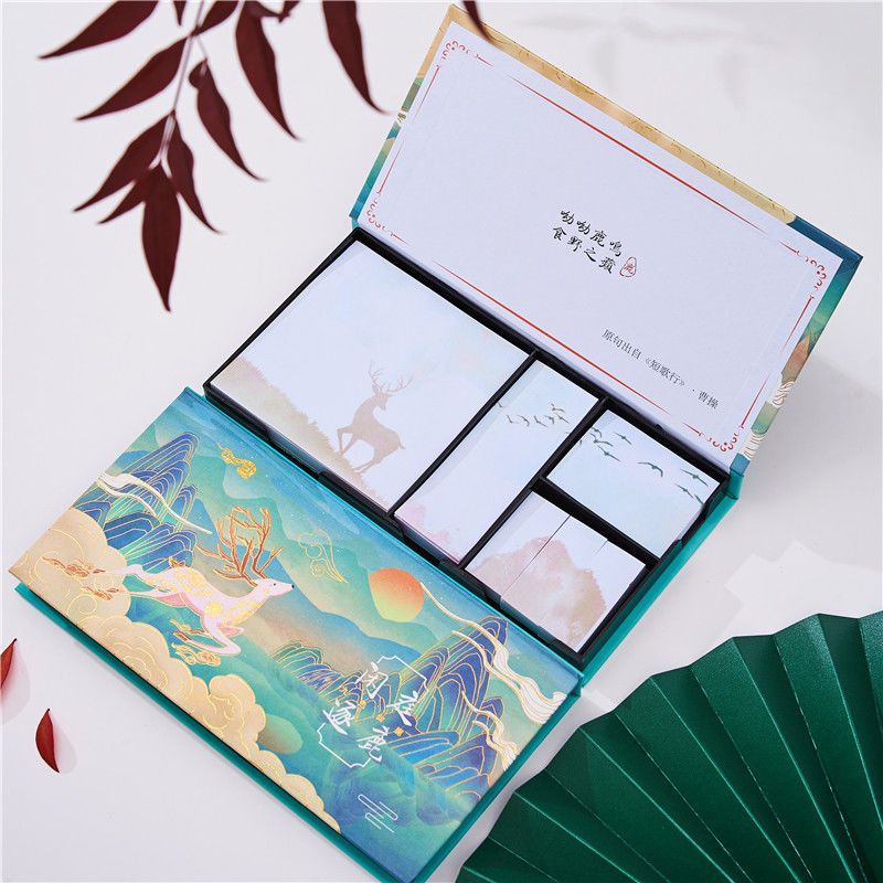 烫金中国风盒装便利贴n次贴古风创意学生可撕便签纸记事便签本子|1盒便利贴丨烫金工艺 款白色1本/80张