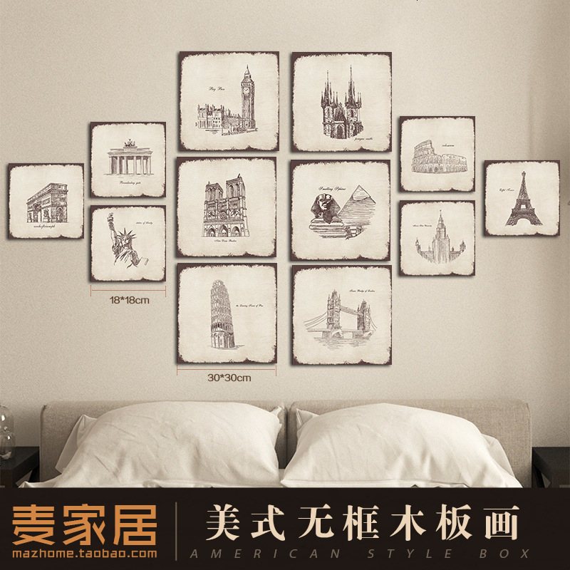美式客厅装饰画餐厅沙背景墙无框画装饰品买家居挂画现代木板画