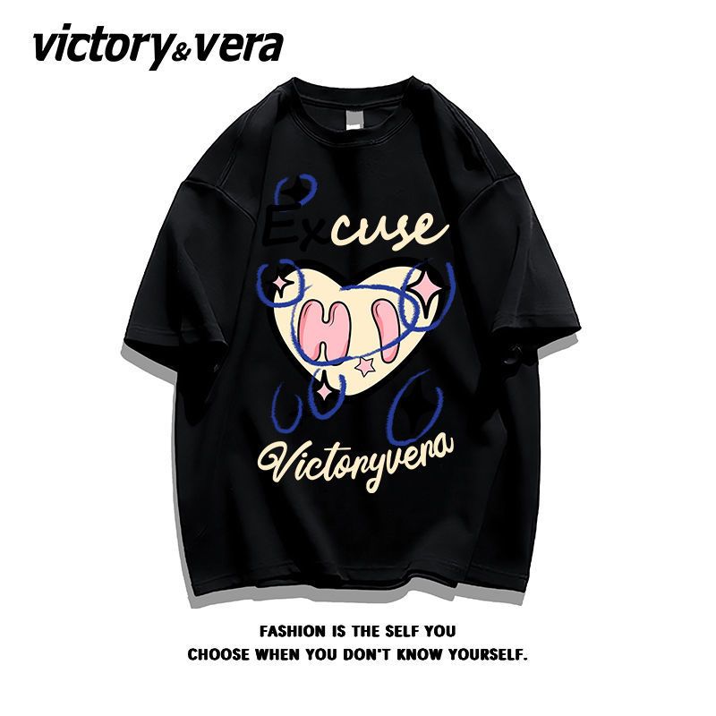 VICTORYVERA高街慵懒风短袖ins炸街T恤女2022小众纯棉宽松上衣夏