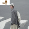YANXU秋装男士长袖衬衫日系复古口袋装饰宽松bf风学生格子衬衣