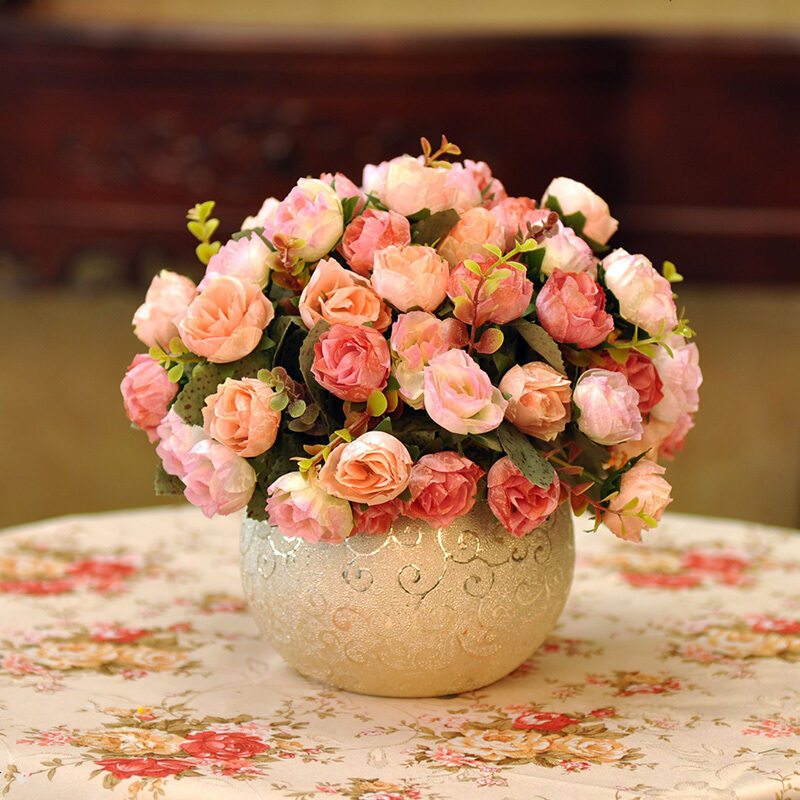 假花仿真花摆件玫瑰花束客厅花瓶防真花客厅摆设冰箱家居装饰欧式