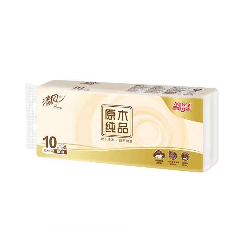 清风 卷纸无芯卫生纸家用原生木浆母婴长卷4层10卷厕纸手纸3提30卷