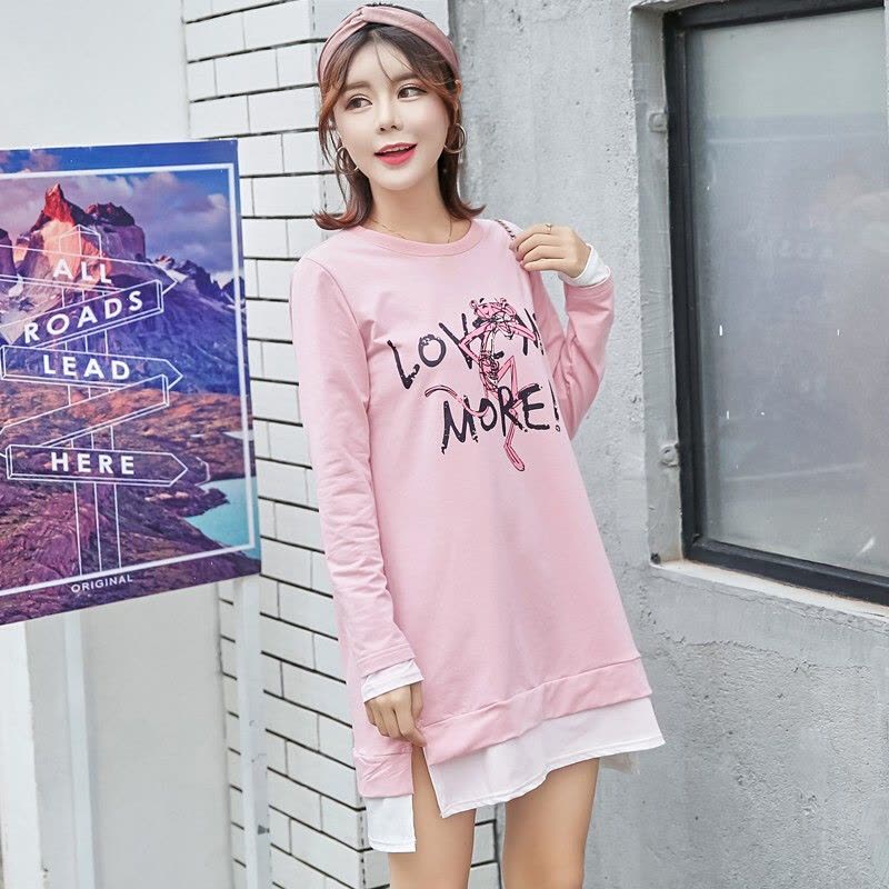 迪鲁奥(DILUAO)孕妇装装外出新款孕妇连衣裙中长款时尚潮妈孕妇套装秋宽松透气孕妇裙子 粉红豹图片