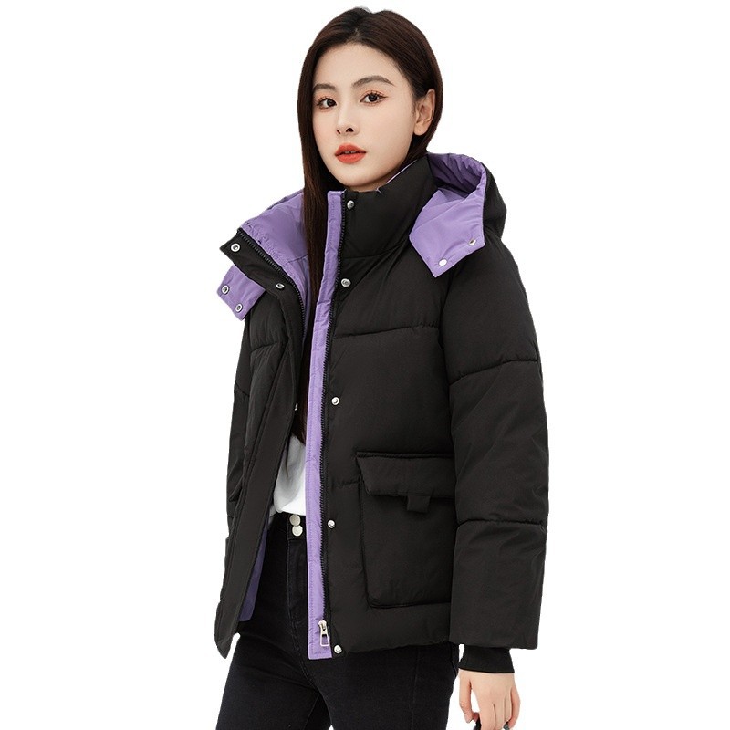 羽绒棉衣女外套2024新款连帽面包服百搭冬装韩版宽松短款时尚棉服高清大图
