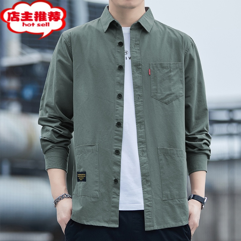 shanchao工装衬衫男士长袖春季外套韩版宽松潮流大码寸衫男装休闲衬衣