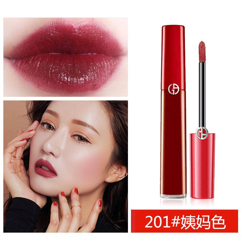 阿玛尼(ARMANI) 唇釉 臻致丝绒复古哑光显色口红 液体唇膏 红管唇釉201# 姨妈红6.5ml