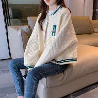 冬季外套女宽松菱形格棒球服外套短款小众设计感潮_0606 米杏色 S