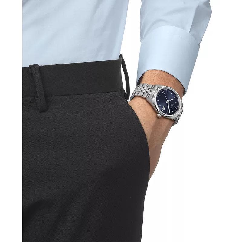 TISSOT蓝盘日期窗男士石英防水mm不锈钢商务休闲腕表图片